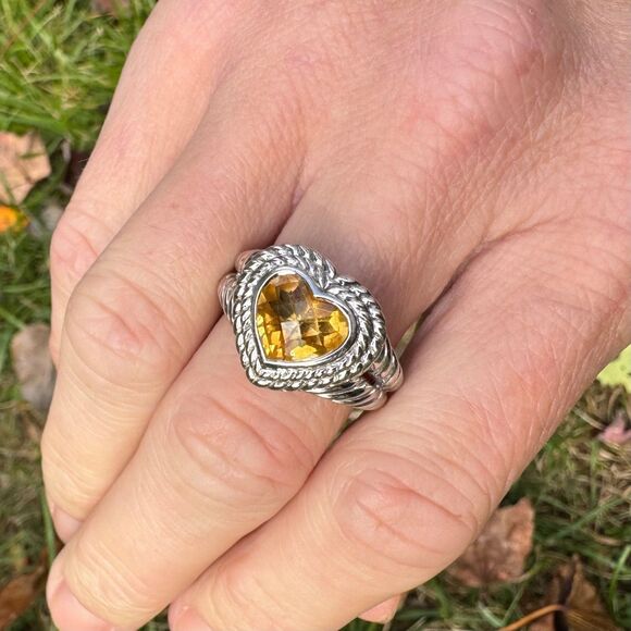 VINTAGE JUDITH RIPKA STERLING SILVER CITRINE HEART RING Size 8 Statement Jewelry - Picture 6 of 15